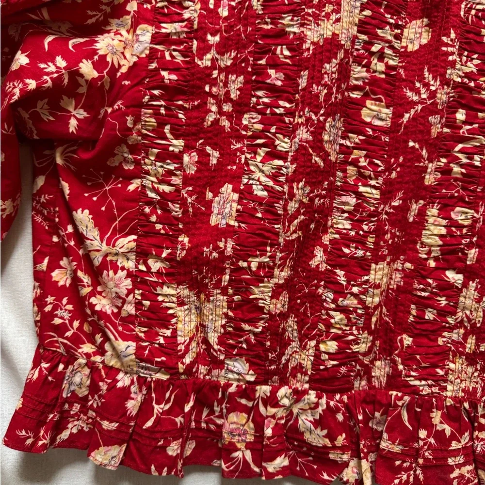⟡ DÔEN Heloise Top in Oak Bluffs - Size S - Red Floral Long-Sleeve Blouse - Picture 3 of 10